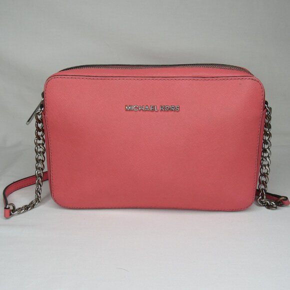 Michael Kors Pink Leather Jet Set East West Crossbody Bag - Picture 1 of 11